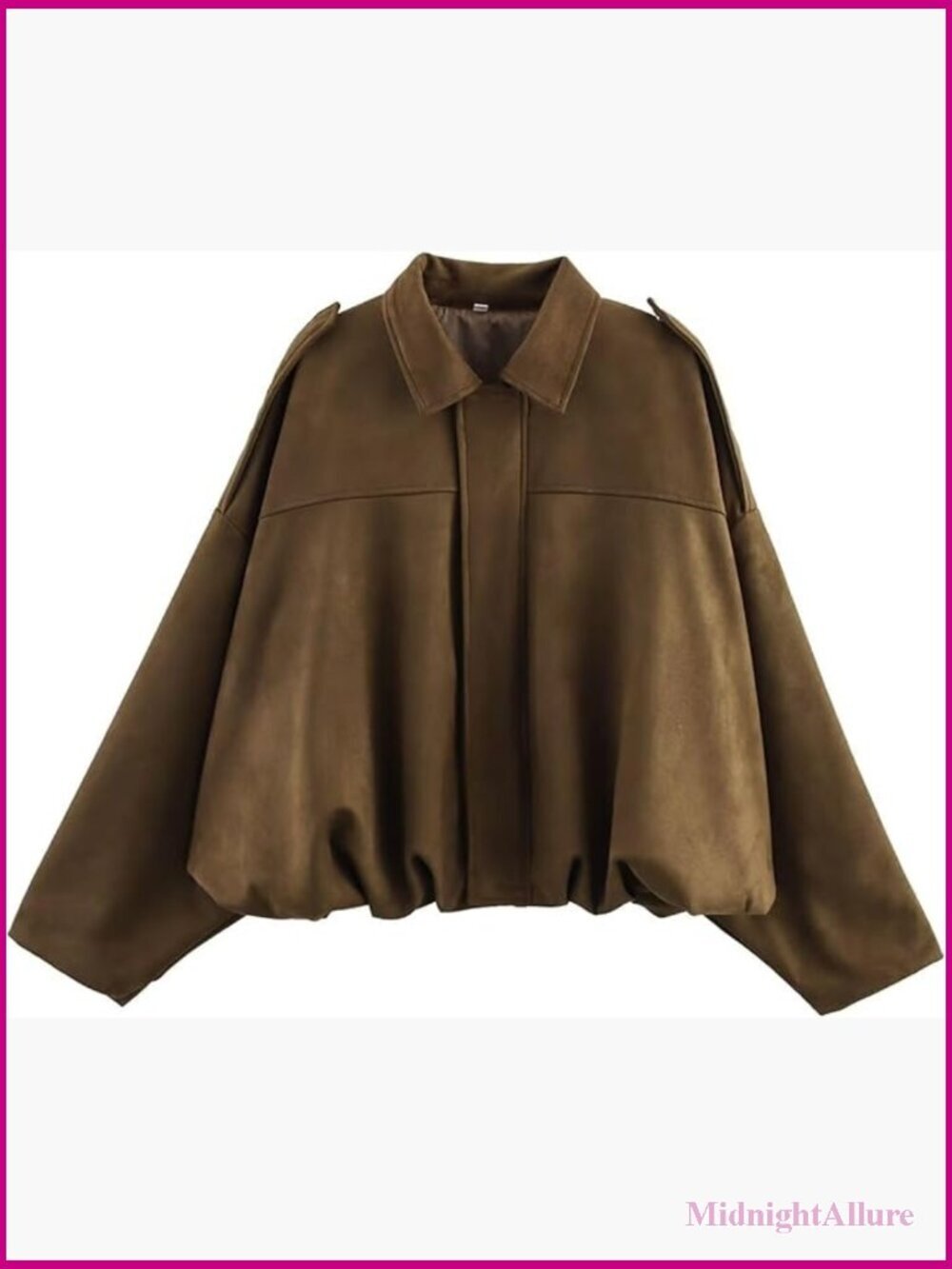 Oversized Faux Suede Bomber Jacket Lapel Pilot Coat Casual Streetwear